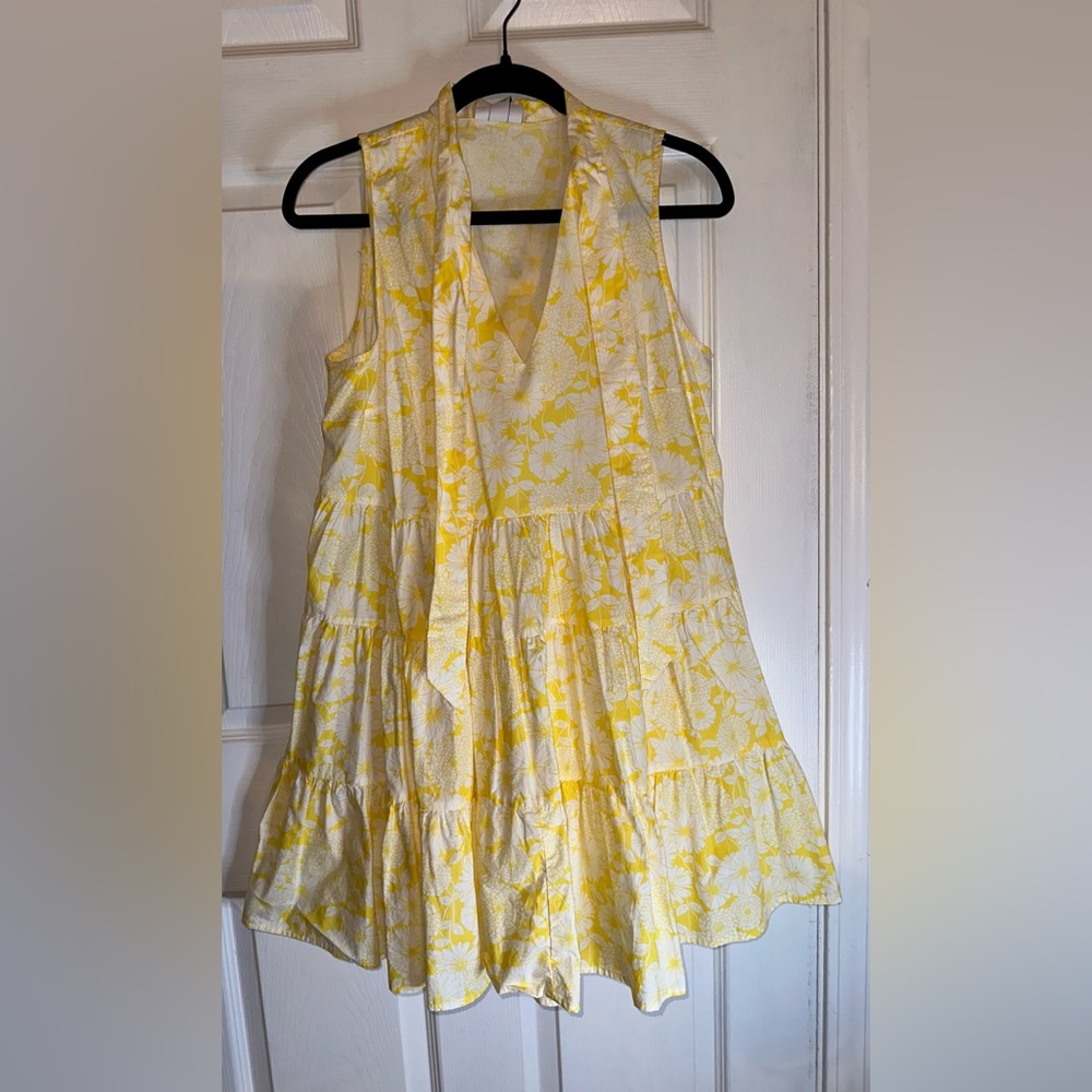 Yellow tiered mini dress with sleeves